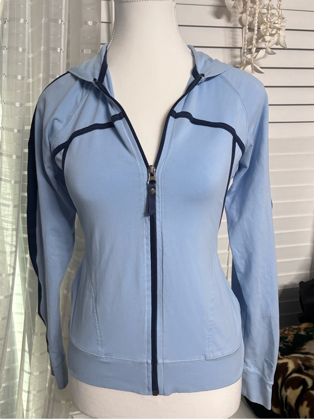 C9 by Champion Light Blue Hooded Zip-Up Bomber Jacket with Navy Trim